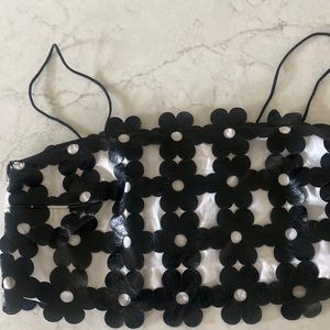 Social Tourist Fun Daisy Black Pleather Crop XS